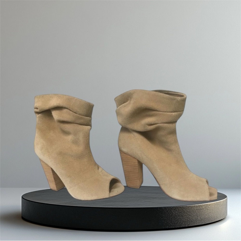 Nine West Genuine Suede Peep Toe Slouch Tan Boots Size 6.5